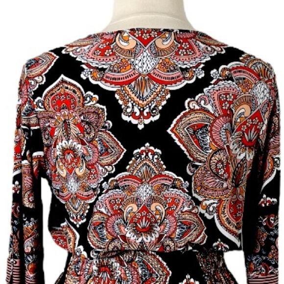 EnFocus Studio Blouson Dress Split Neck Navy Pink Paisley Women’s Plus Size 14W - Picture 8 of 11